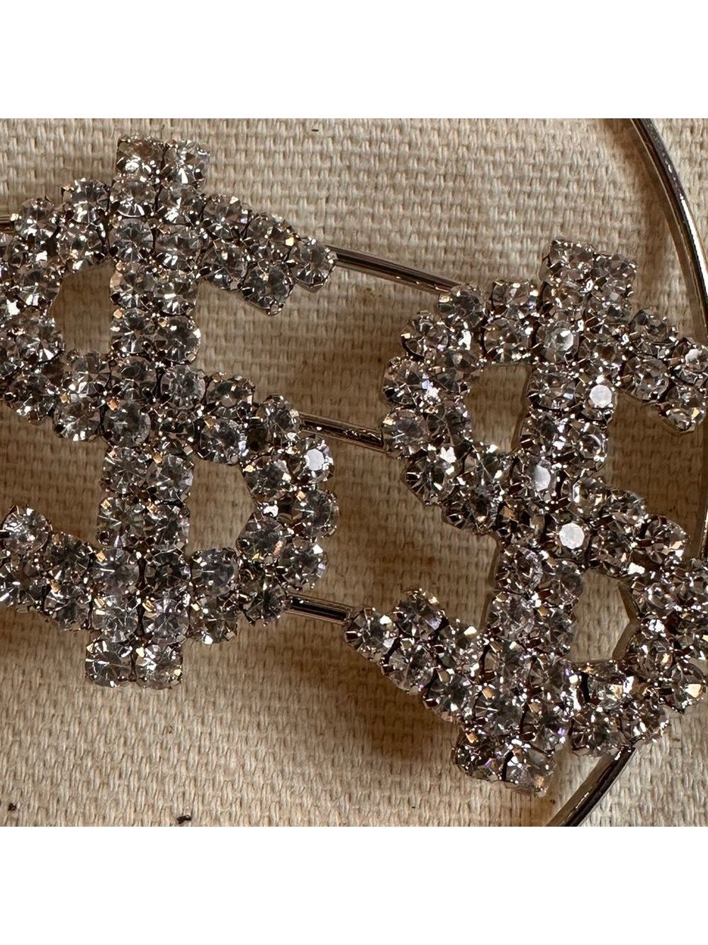 Silver Hoop Earrings with Sparkling Dollar Sign Charms - Picture 5 of 7